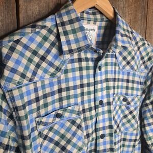 Vtg Western Americana Rockabilly Marquis Men's L Plaid Flannel Snap Button Shirt